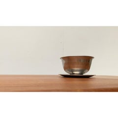 Set of 2 Vintage Danish Stainless Steel and Teak Plate and Bowl