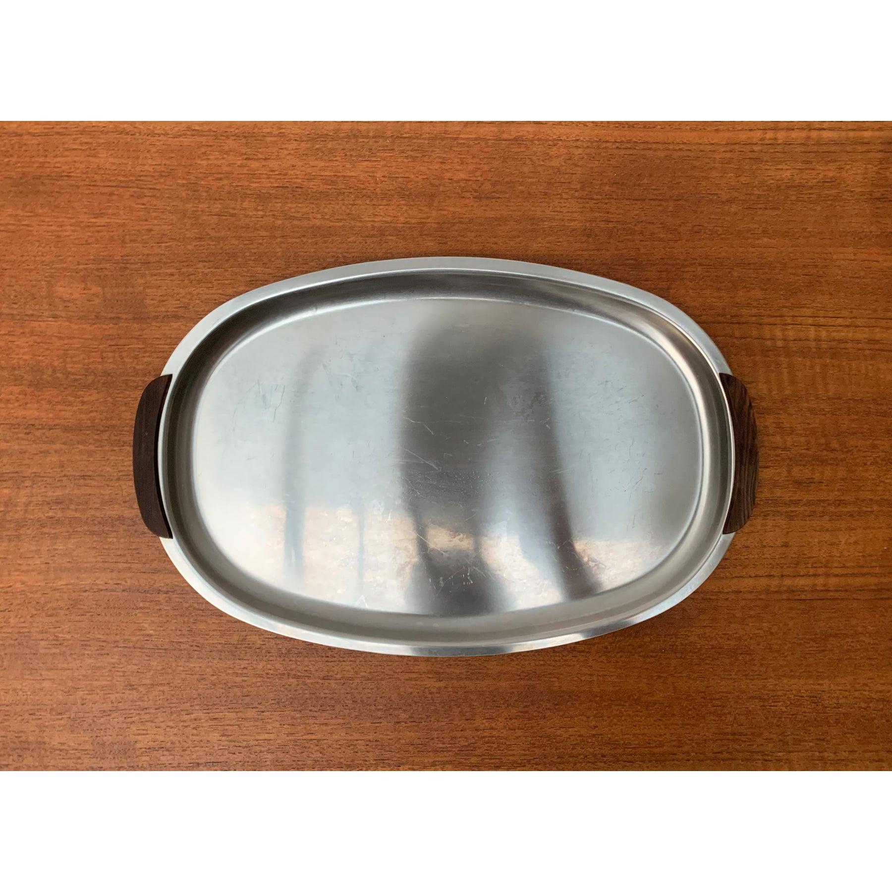 Danois Ensemble de 2 assiettes et bol danois vintage en acier inoxydable et teck en vente