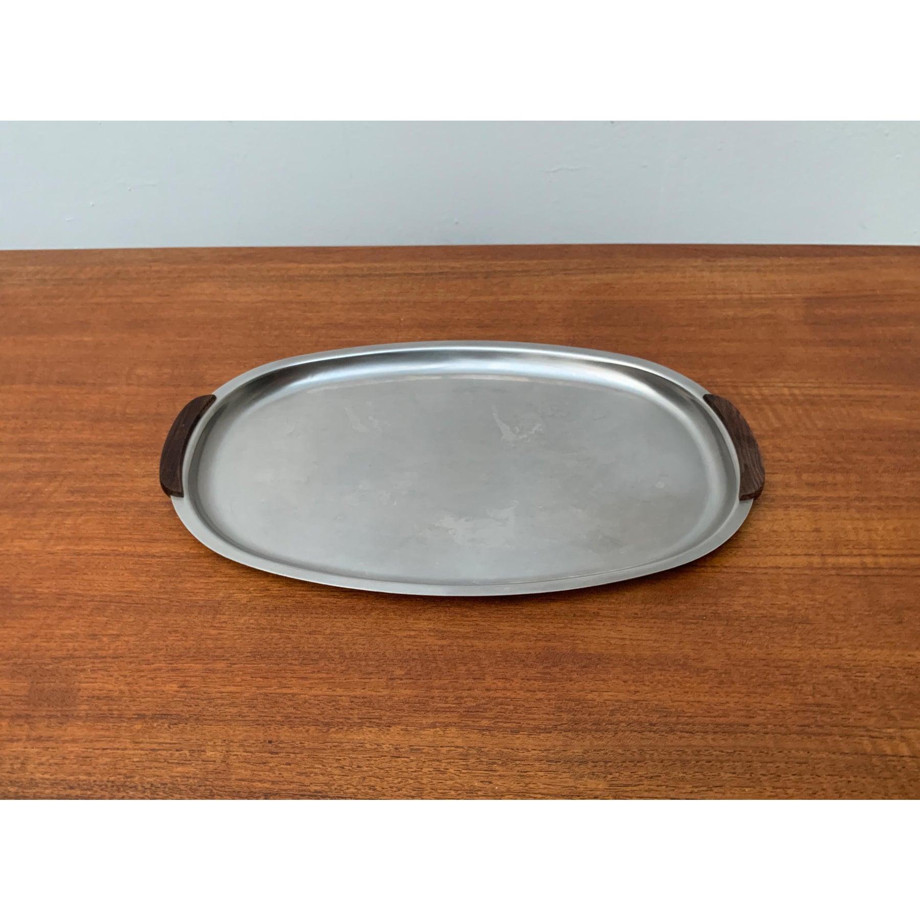Métal Ensemble de 2 assiettes et bol danois vintage en acier inoxydable et teck en vente