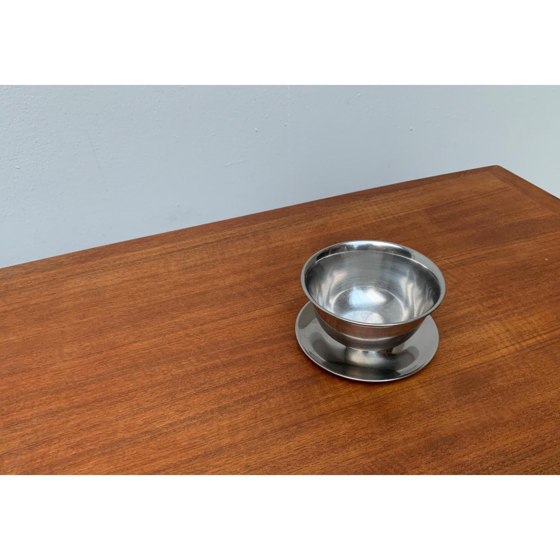 Ensemble de 2 assiettes et bol danois vintage en acier inoxydable et teck en vente 3