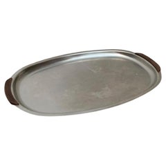 Juego de 2 platos y cuencos daneses vintage de acero inoxidable y teca