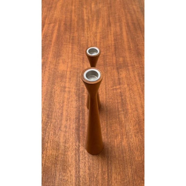 Set of 2 Vintage Danish Teak Candleholders For Sale 6