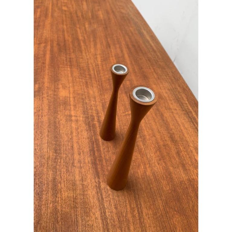 Set of 2 Vintage Danish Teak Candleholders In Good Condition For Sale In Hamburg, DE