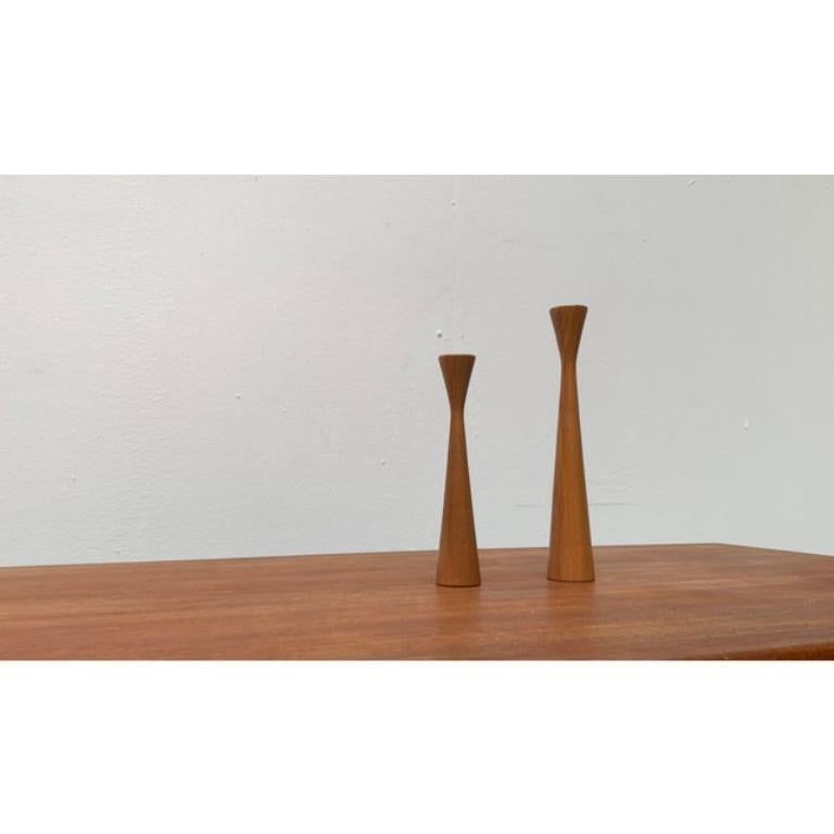 Mid-20th Century Set of 2 Vintage Danish Teak Candleholders For Sale