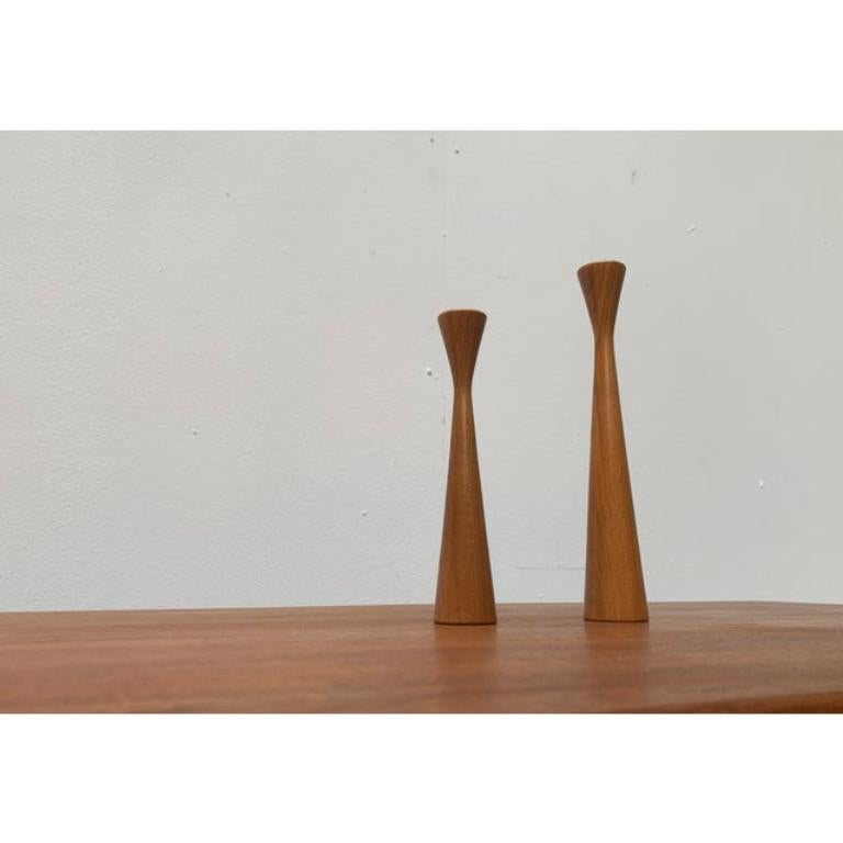 Set of 2 Vintage Danish Teak Candleholders For Sale 1