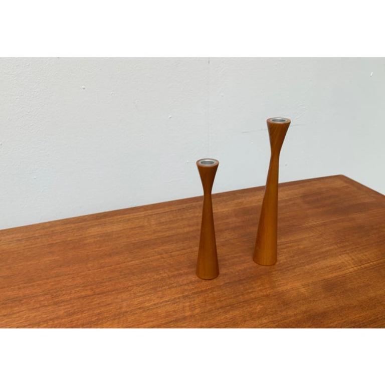 Set of 2 Vintage Danish Teak Candleholders For Sale 2