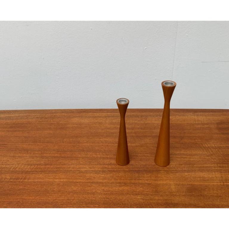 Set of 2 Vintage Danish Teak Candleholders For Sale 3