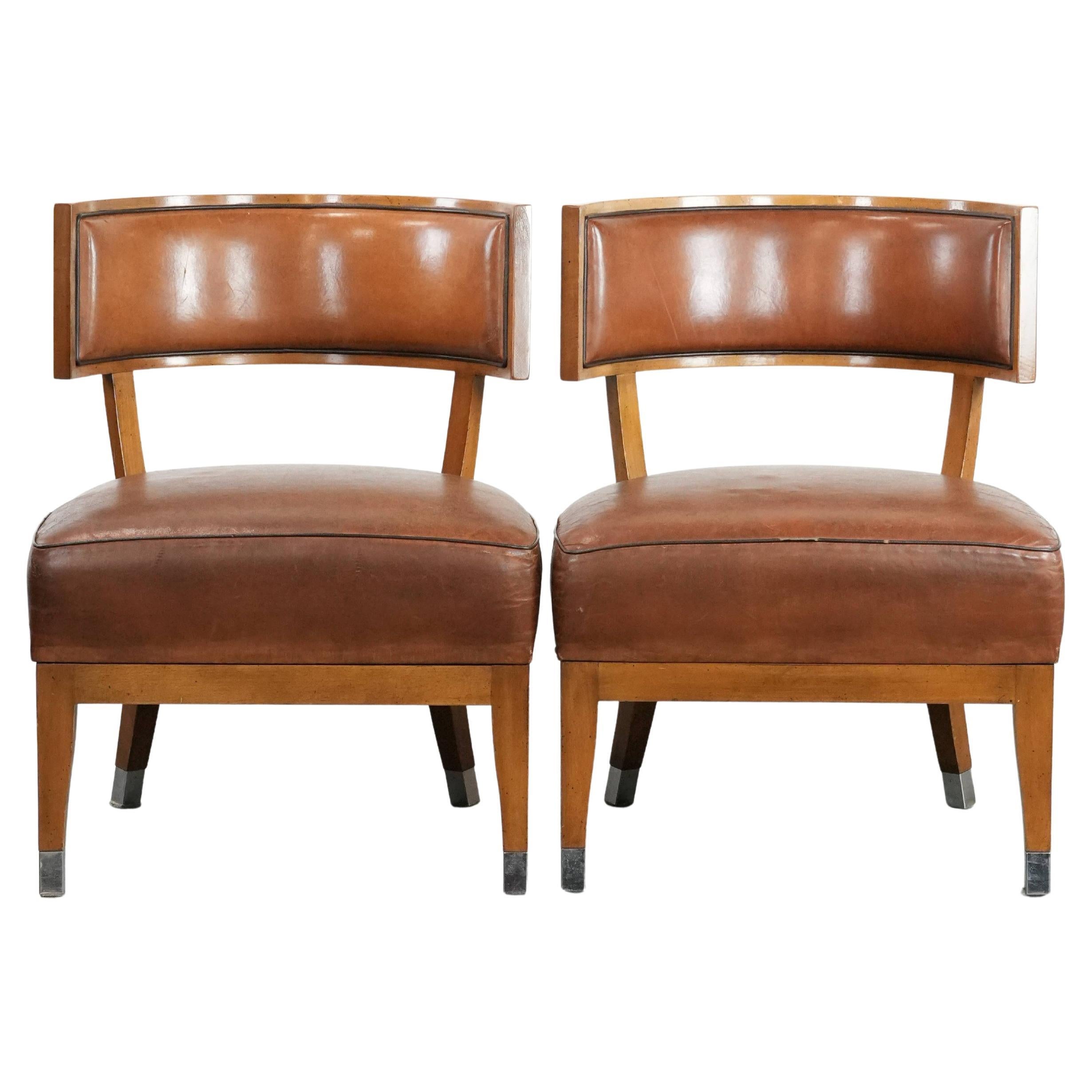 Set of 2 vintage design cocktail chairs/armchairs made of sheepskin leather For Sale