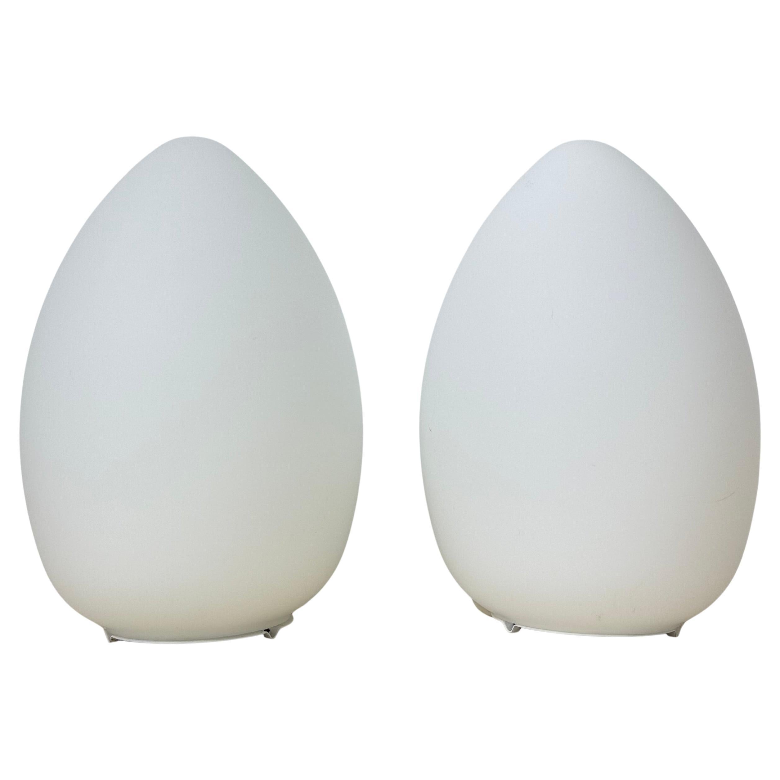 Set of 2 Vintage egg shaped opaline glass table lamp , 1970s