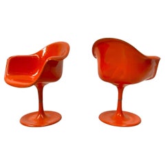 Set of 2 Vintage Fiberglass Swivel Tulip Chairs in Orange, 1960s