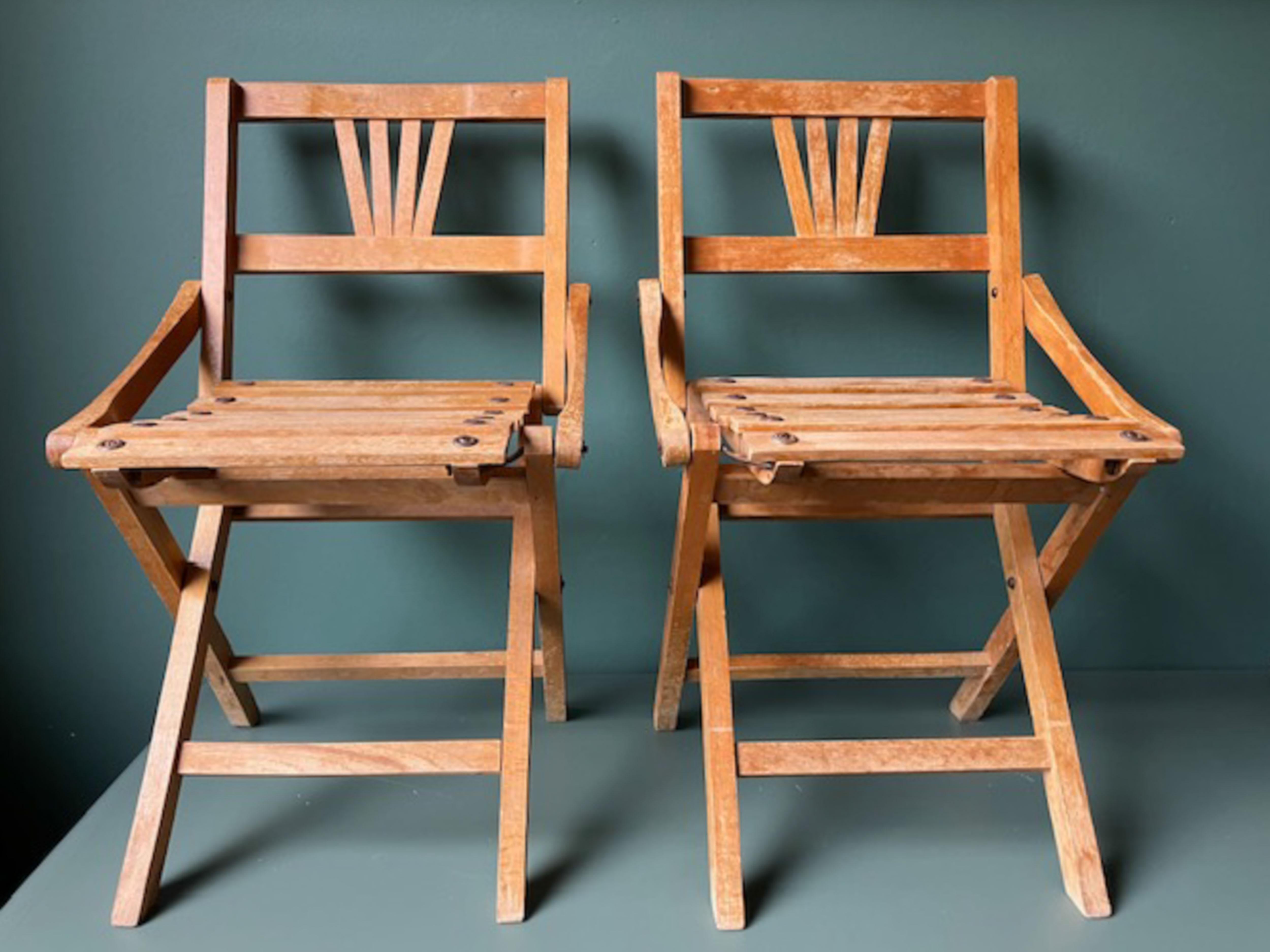 Mid-Century Modern Set of 2 Vintage Folding Chairs for Children, France 1950s 