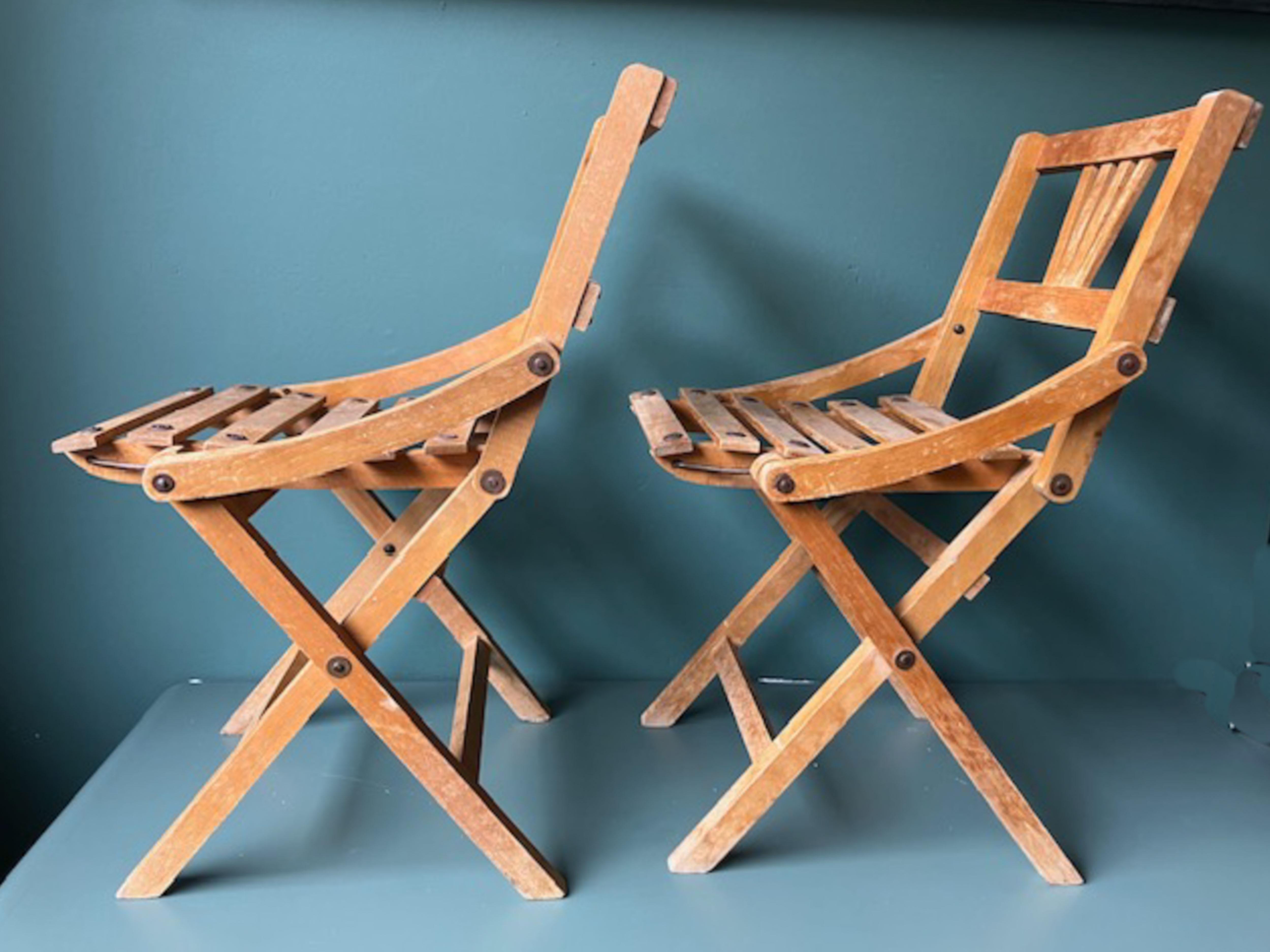 French Set of 2 Vintage Folding Chairs for Children, France 1950s 