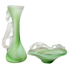 Set of 2 Vintage French Art Glass Carafe and Bowl, 1970s