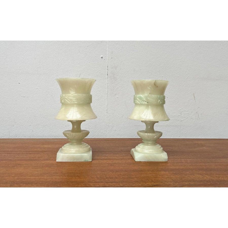 Juego de 2 lámparas de sobremesa de alabastro estilo Hollywood Regency francés vintage en venta 4