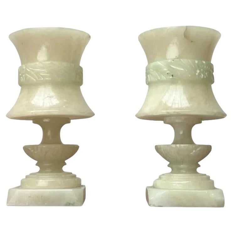 Set of 2 Vintage French Hollywood Regency Style Alabaster Table Lamps