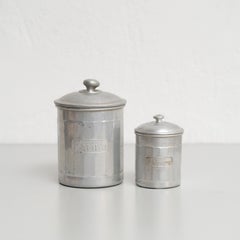 Set of 2 Vintage French Metal Pots – "Farine" and "Poivre" – Early 20th Century