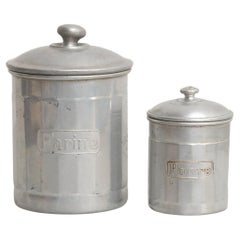 Ensemble de 2 pots en métal français - "Farine" et "Poivre" - Début du 20ème siècle