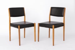 Set of 2 Vintage German Chairs, 1960s Beechwood, Black Faux Leather, Mid-Century