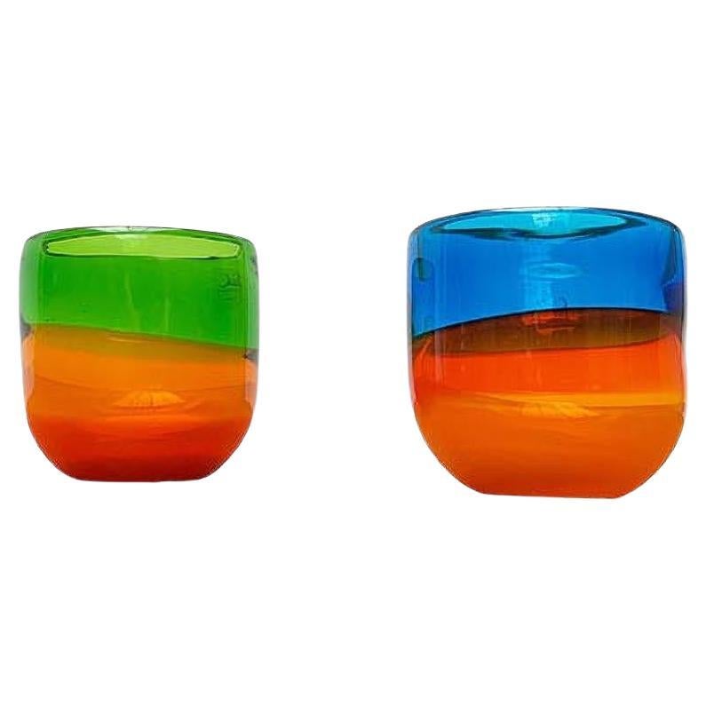 Ensemble de 2 bols en verre coloré allemands vintage d'Eisch, 1970