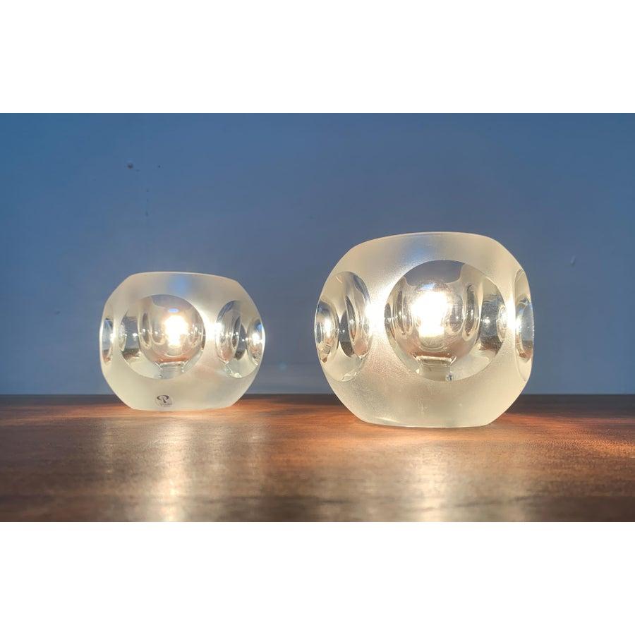 Mid-Century moderno Set di 2 lampade da tavolo tedesche in vetro vintage di Peill & Putzler in vendita