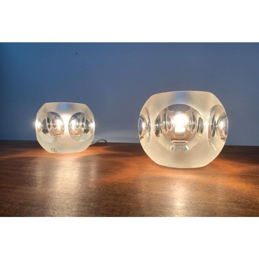 Vetro Set di 2 lampade da tavolo tedesche in vetro vintage di Peill & Putzler in vendita