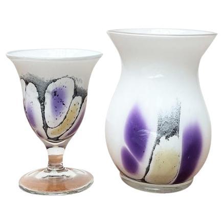 Set of 2 Vintage German Glass Vase and Goblet by Hans Jürgen Richartz, 1970s