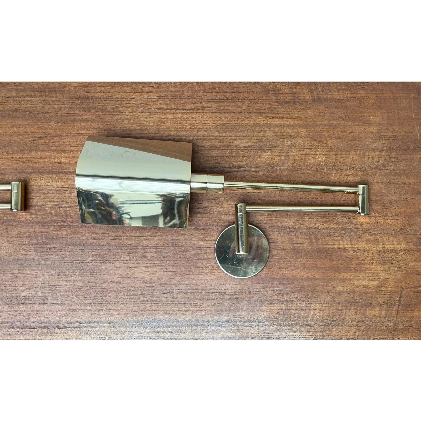 Set of 2 Vintage German Hollywood Regency Style Brass Wall Lamps, 1970s For Sale 5