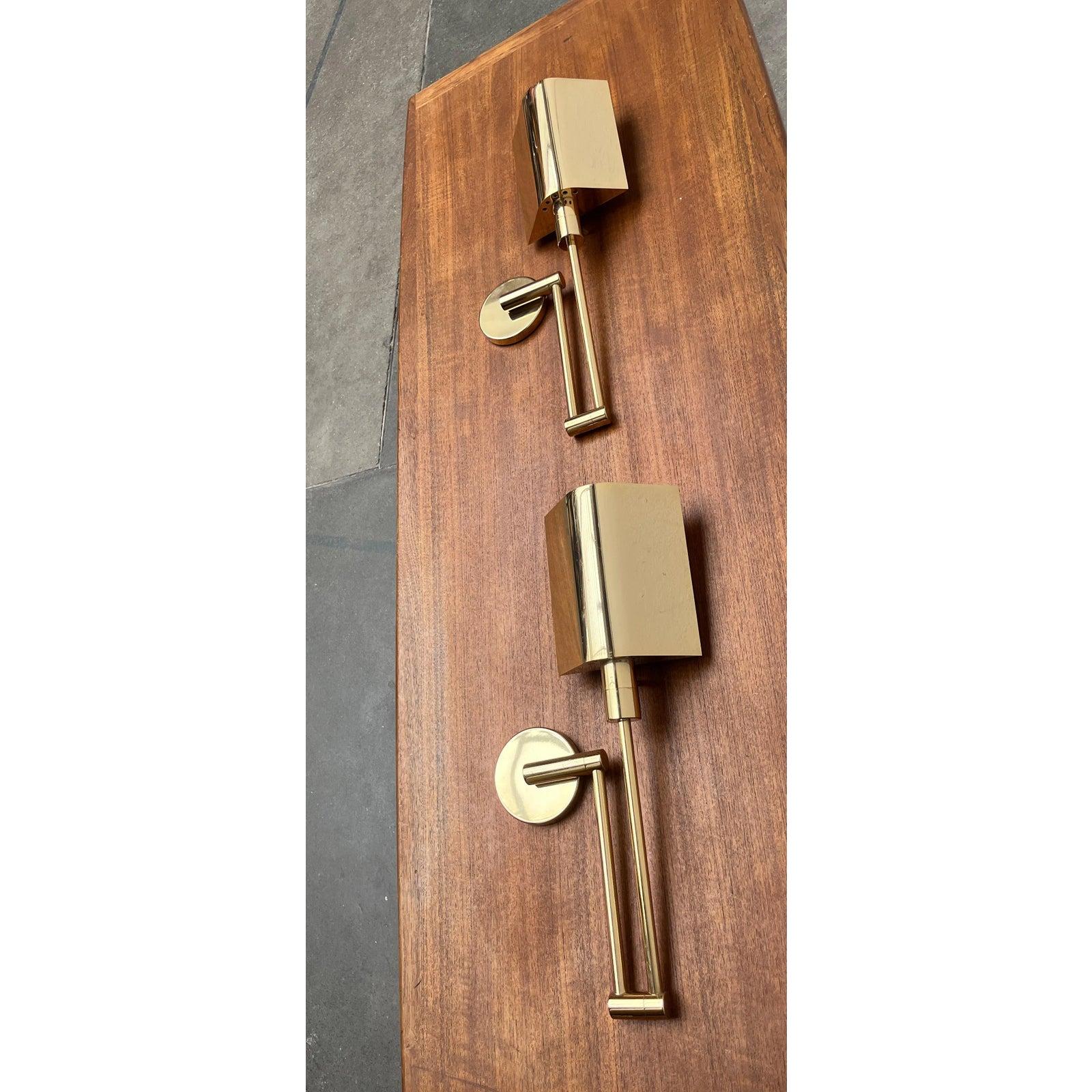 Set of 2 Vintage German Hollywood Regency Style Brass Wall Lamps, 1970s For Sale 1
