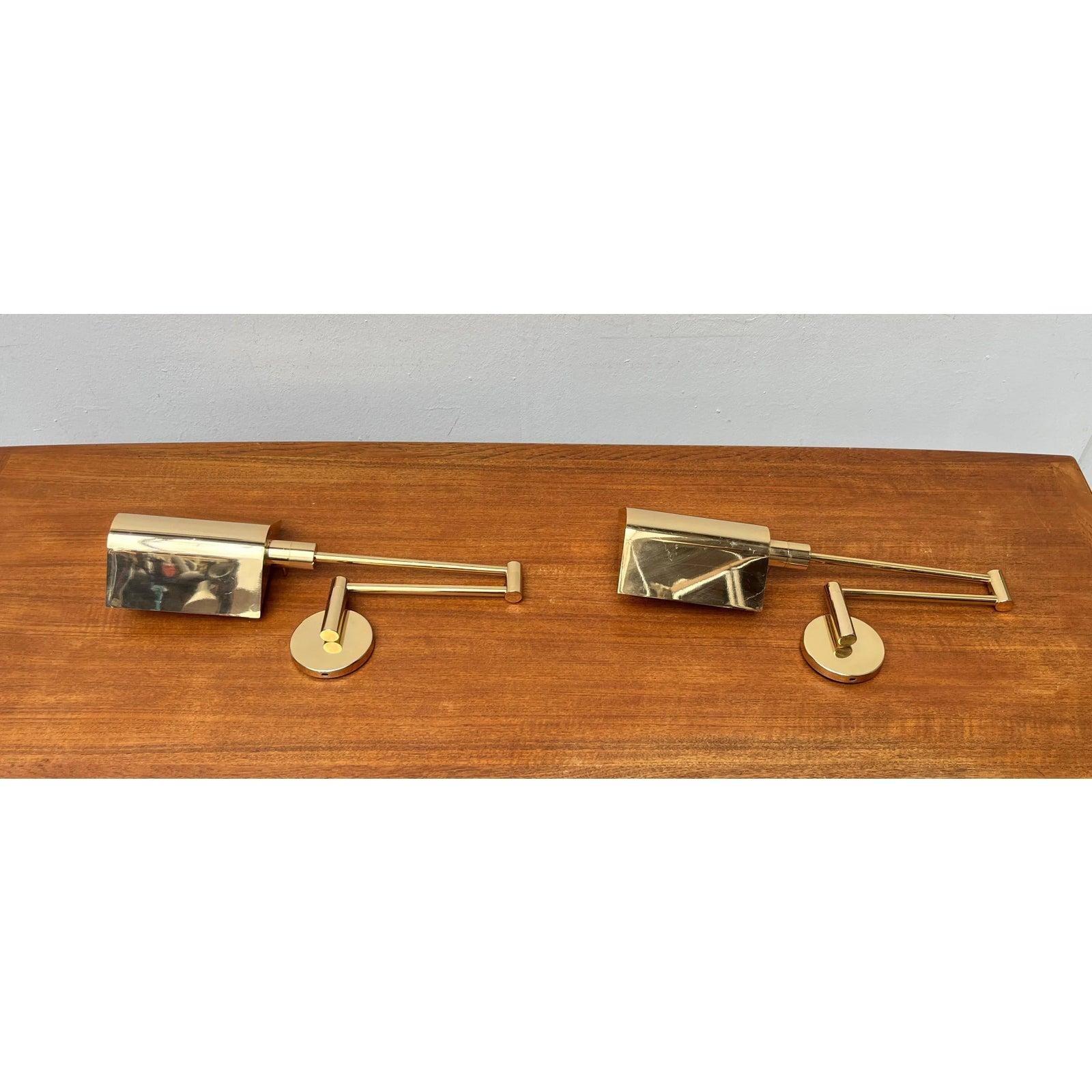 Set of 2 Vintage German Hollywood Regency Style Brass Wall Lamps, 1970s For Sale 2