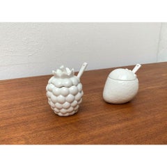 Set of 2 Vintage German Porcelain Jam Pot with Lid and Spoon, 1970s