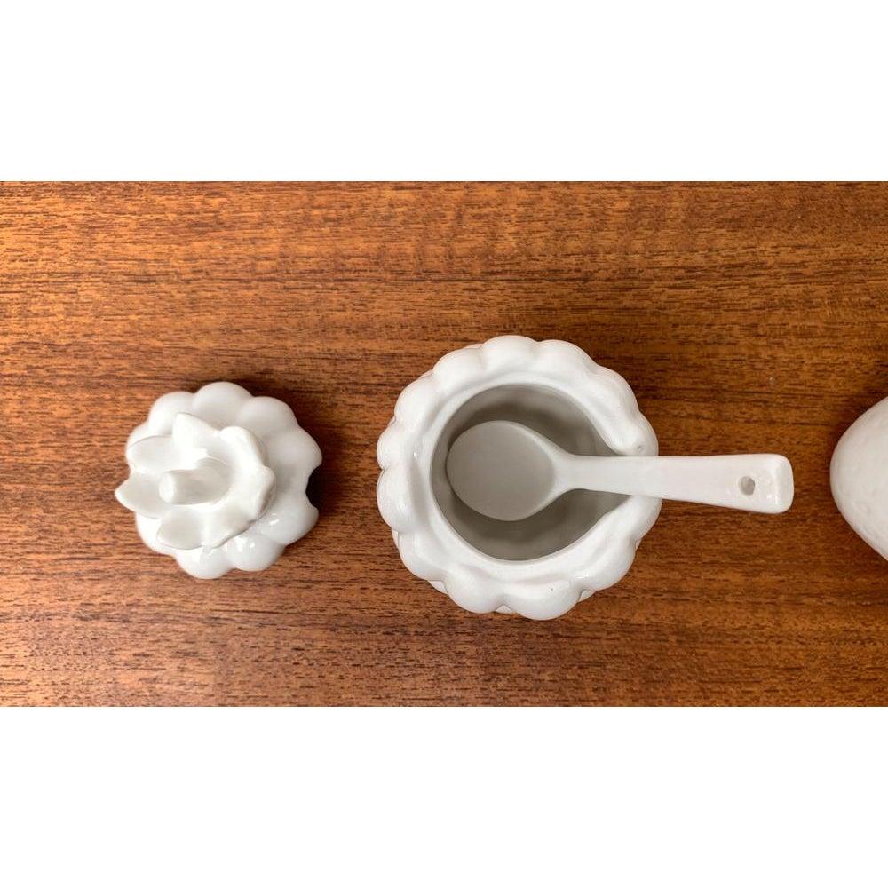 Set of 2 Vintage German Porcelain Jam Pot with Lid and Spoon, 1970s (Porzellan) im Angebot