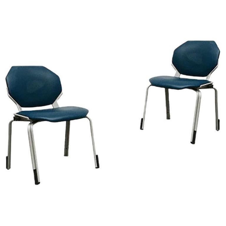 Juego de 2 Sillas de Comedor Apilables de Cuero Alemán Vintage de la Era Espacial, Años 70