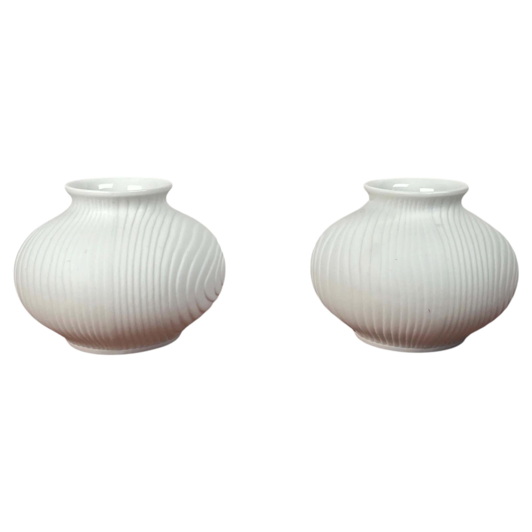 Set of 2 Vintage German White Porcelain Op Art Vases from Hutschenreuther, 1970s