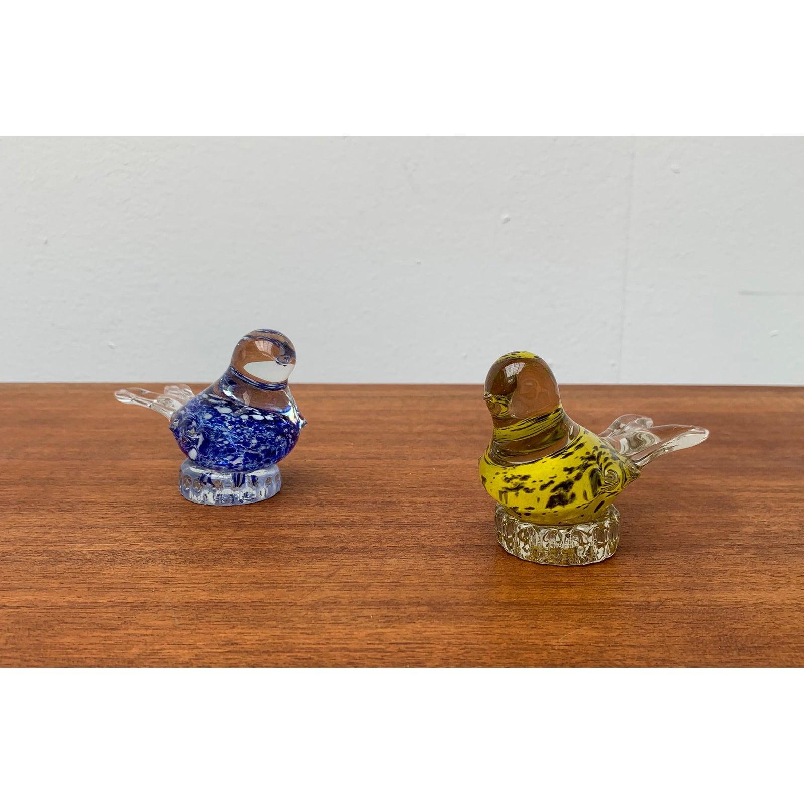 Vetro Set di 2 sculture di uccelli in vetro vintage, anni '70 in vendita