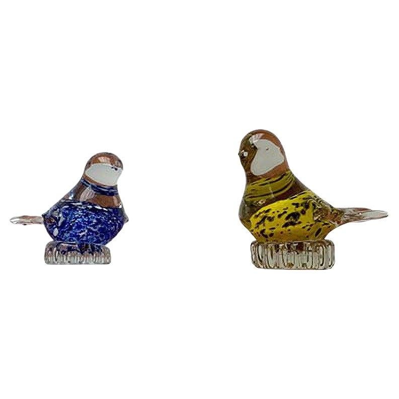 Set of 2 Vintage Glass Bird Sculptures, 1970s