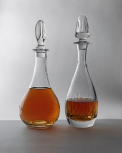 Set of 2 Vintage Glass Decanter Clear crystal with Stoppers, 1980s