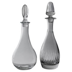 Set of 2 Vintage Glass Decanter Clear crystal with Stoppers, 1980s