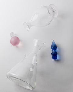 Set of 2 Vintage Glass Decanter with Pink Blue Stoppers, 1980s