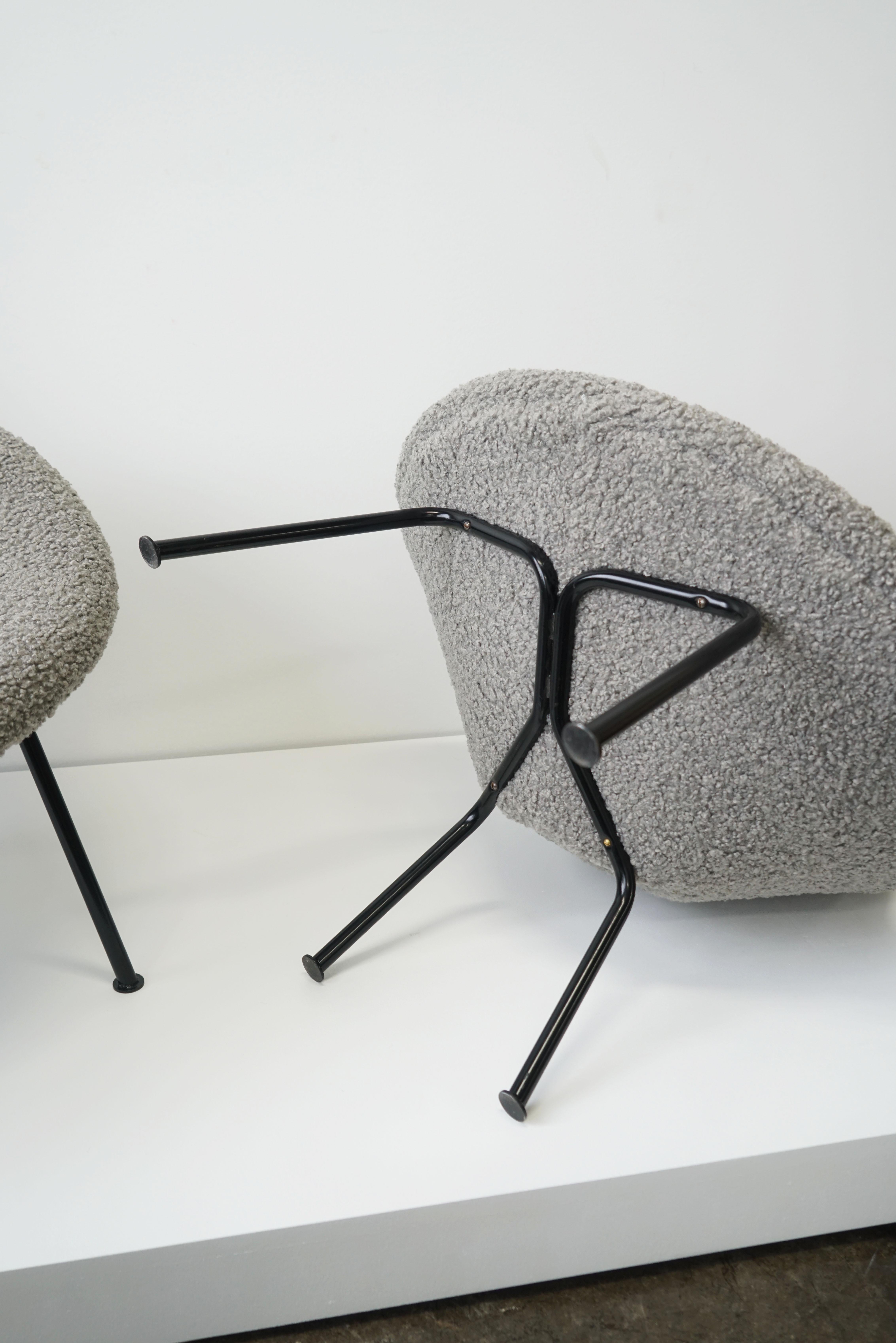 Set of 2 Vintage Grey Bouclé Lounge Chairs, Organic Womb Style Form 6