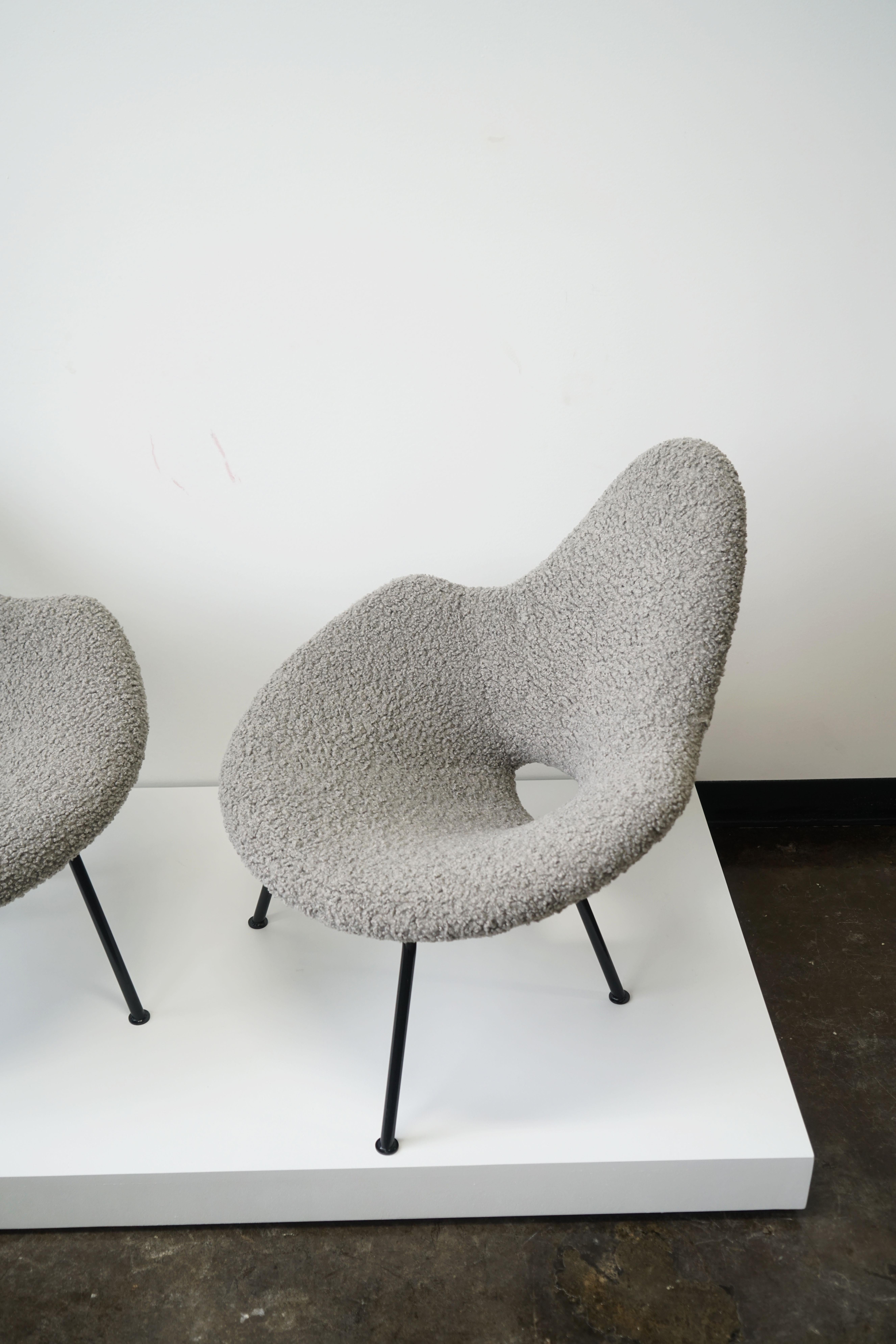 Mid-20th Century Set of 2 Vintage Grey Bouclé Lounge Chairs, Organic Womb Style Form