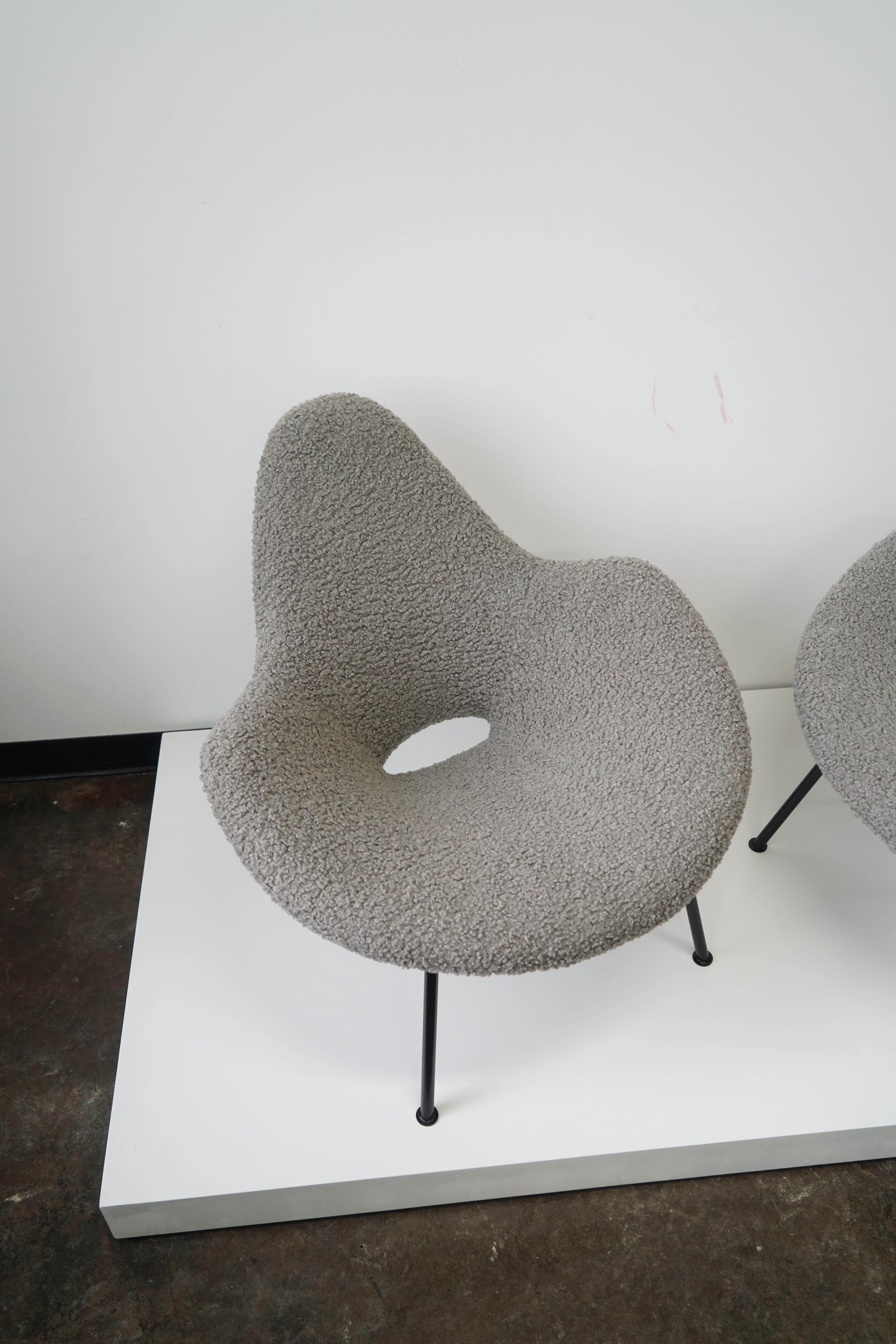 Set of 2 Vintage Grey Bouclé Lounge Chairs, Organic Womb Style Form 2