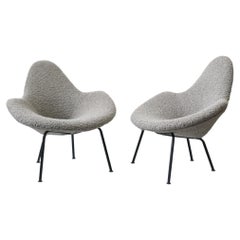 Set of 2 Used Grey Bouclé Lounge Chairs, Organic Womb Style Form