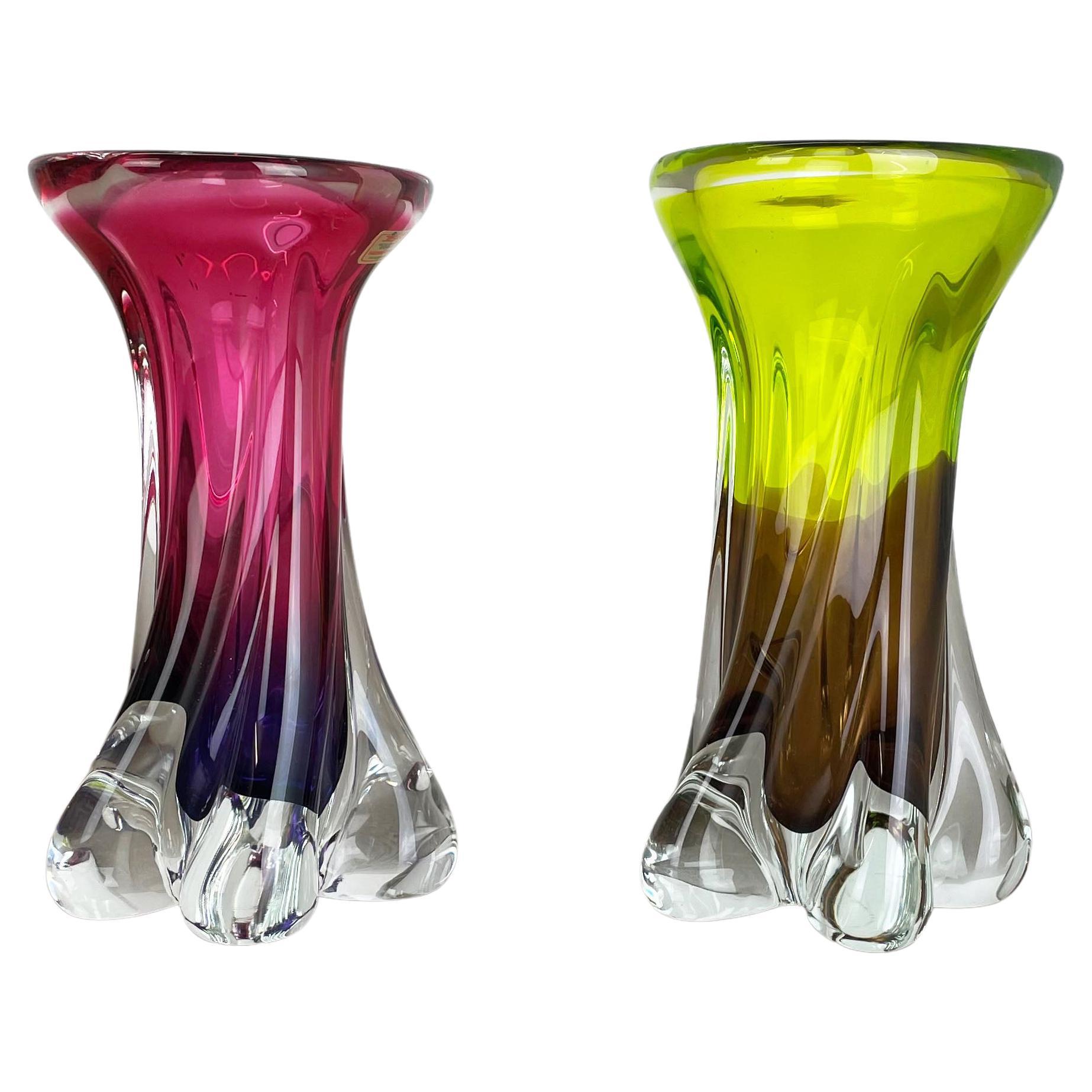 set of 2 Vintage Hand Blown Crystal Glass Vase by Joska, Germany, 1970s For Sale
