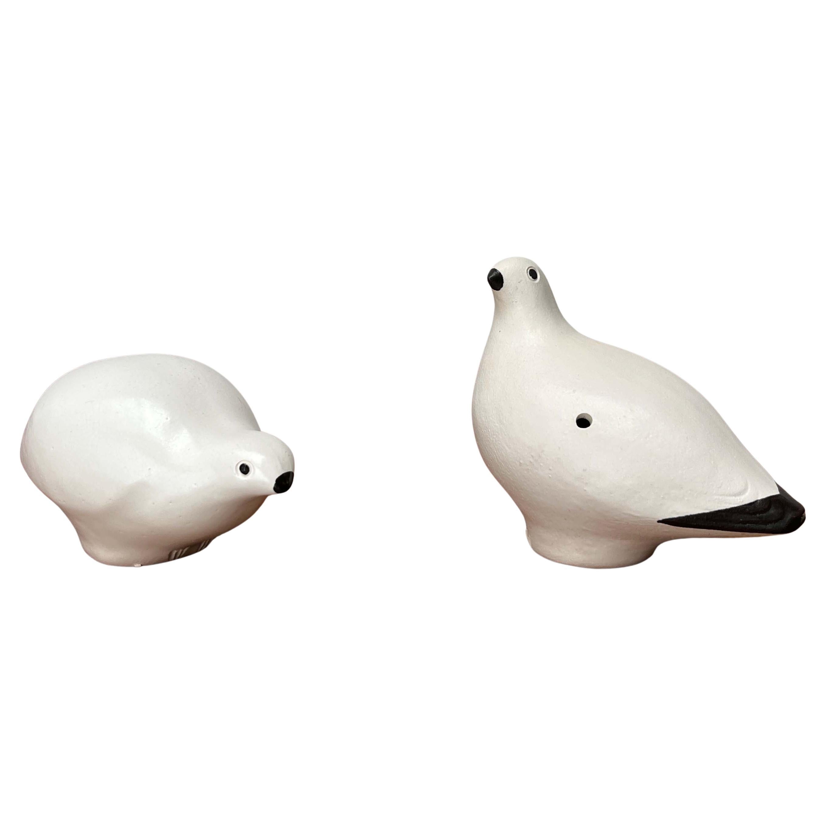 Set of 2 Vintage Handmade Ceramic Riekko Bird Whistles from Finland, 1970s