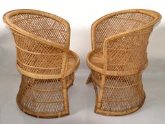 Set of 2 Vintage Handwoven & Crafted Chinoiserie Rattan Cane & Bamboo Armchairs