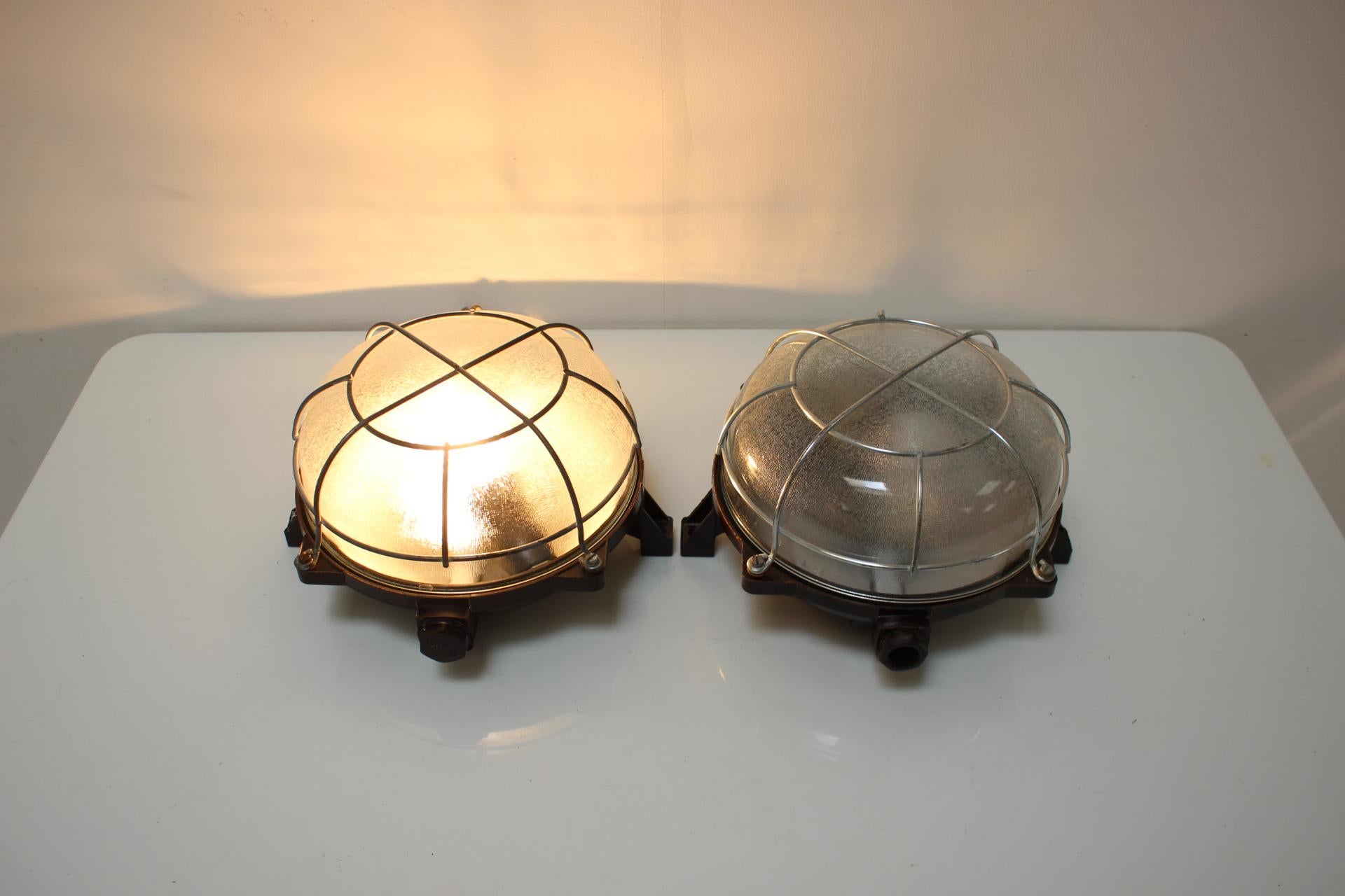 Set Of 2 Vintage Industrial Ceiling Lamp, Czechoslovakia, 1960's In Good Condition For Sale In Praha, CZ