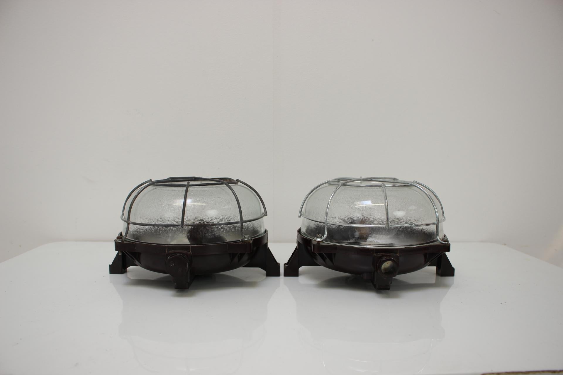 Mid-20th Century Set Of 2 Vintage Industrial Ceiling Lamp, Czechoslovakia, 1960's For Sale