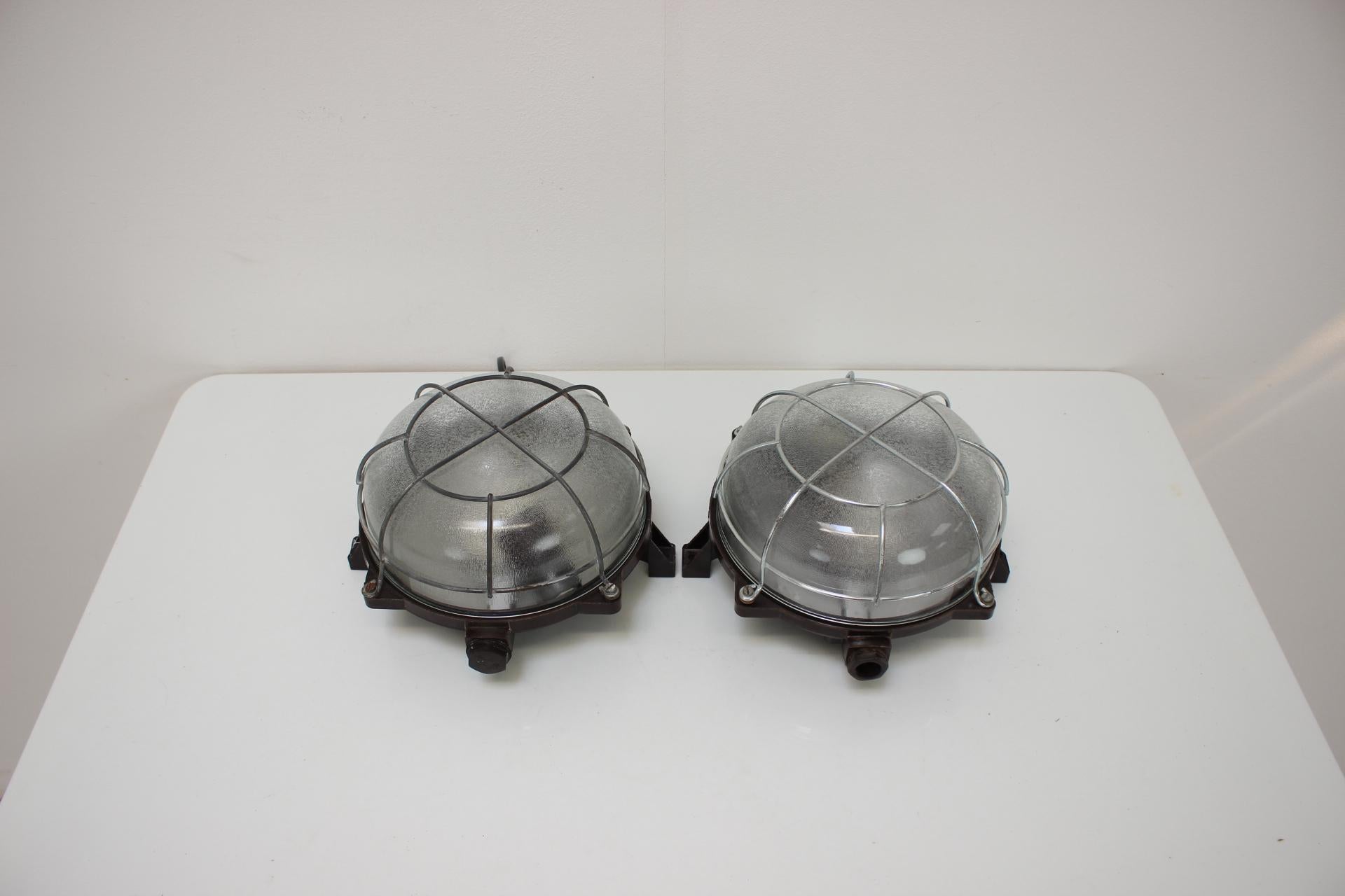Metal Set Of 2 Vintage Industrial Ceiling Lamp, Czechoslovakia, 1960's For Sale