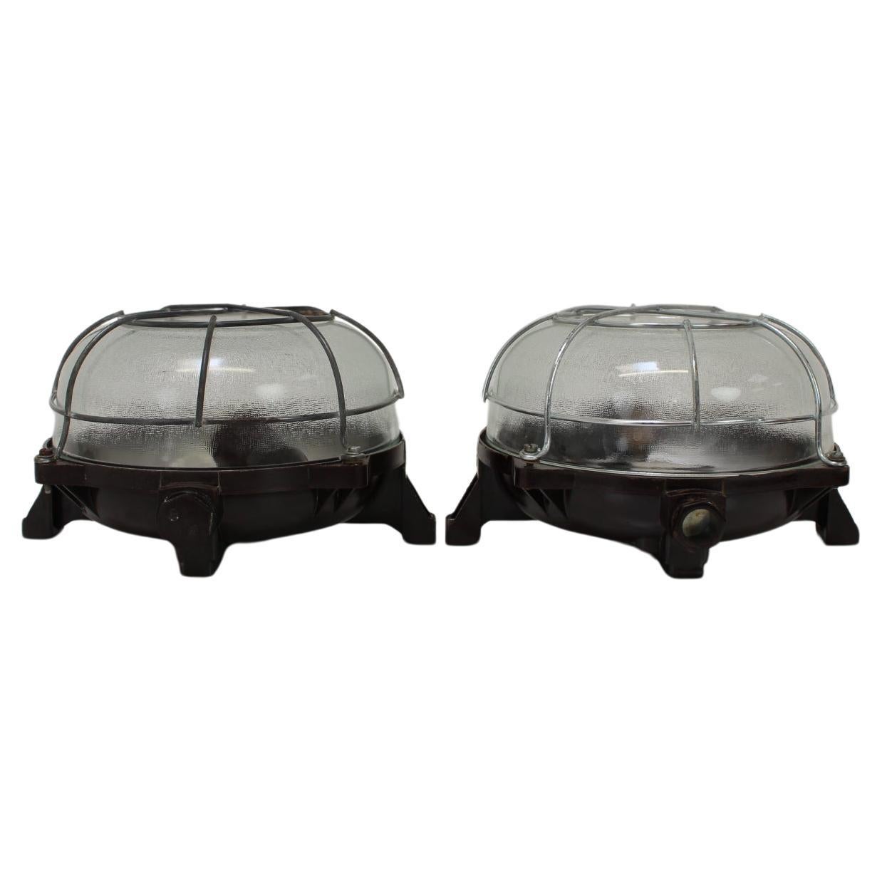 Set Of 2 Vintage Industrial Ceiling Lamp, Czechoslovakia, 1960's