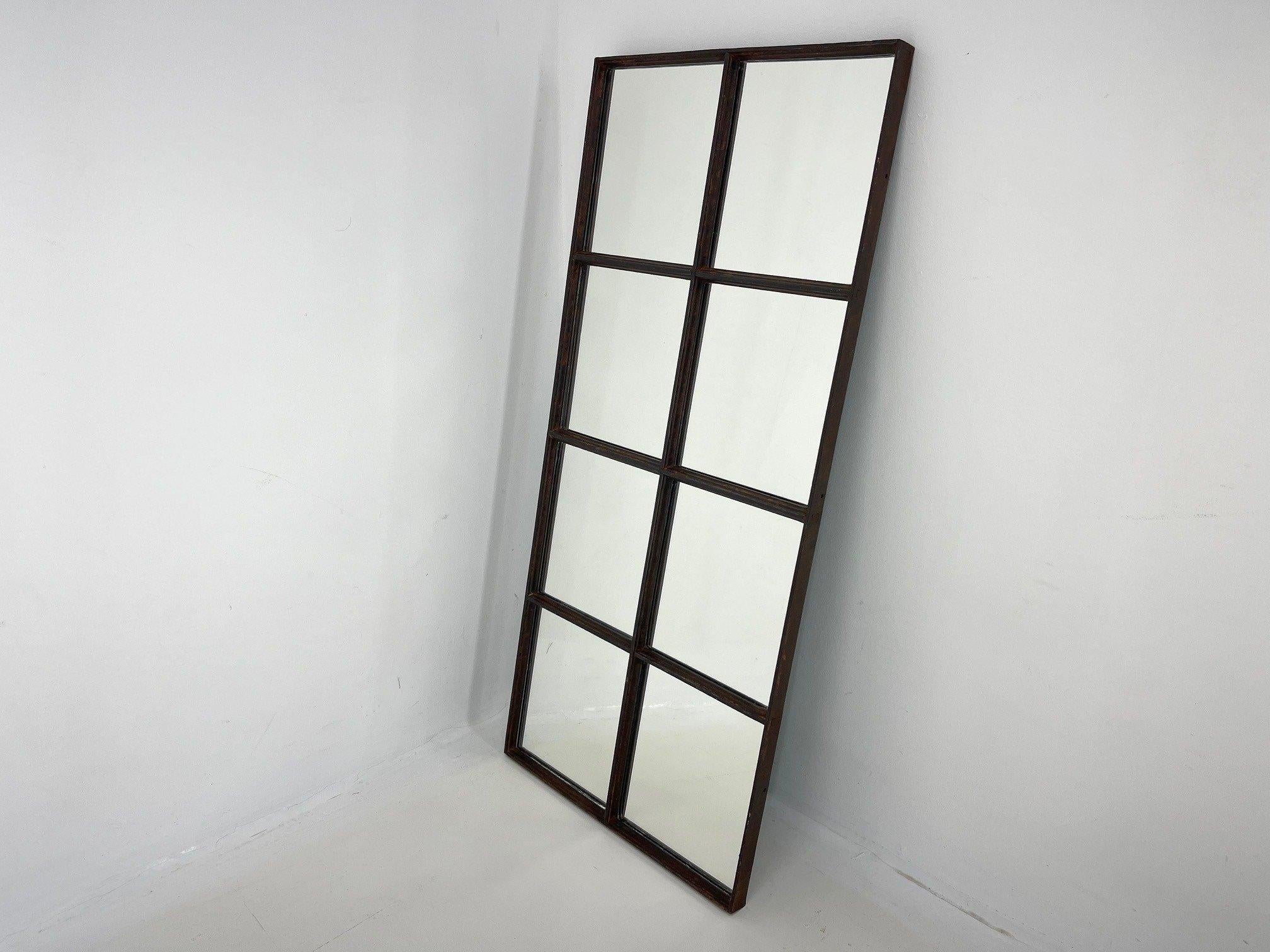 Czech Set of 2 Vintage Industrial Iron Windows Converted to a Mirror For Sale